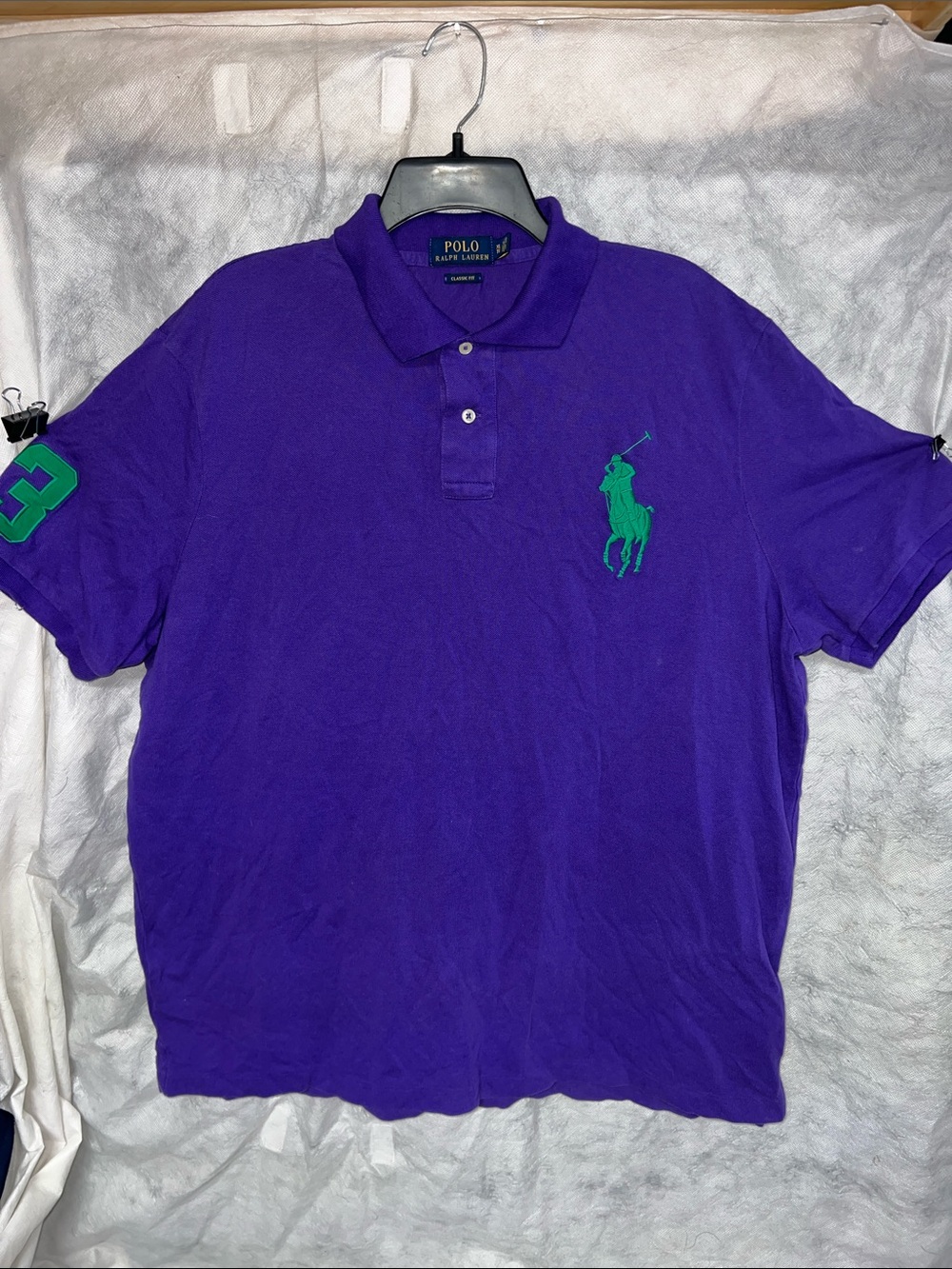 Polo by Ralph Lauren Purple Polo with Green Logo and Sleeve Patch